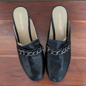 Heeled leather mules